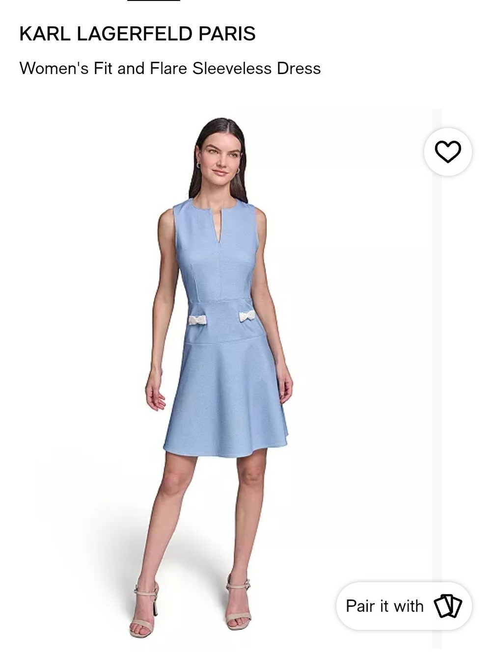 Karl Lagerfeld Light Blue Sleeveless Fit-and-Flare Dress with White Bow Accents